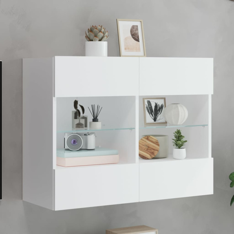 Ścienna szafka TV z LED, biała, 78,5x30x60,5 cm
