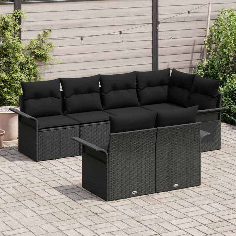 Zestaw Sof na Ogród z poduszką 7 pcs Czarny Polirattan