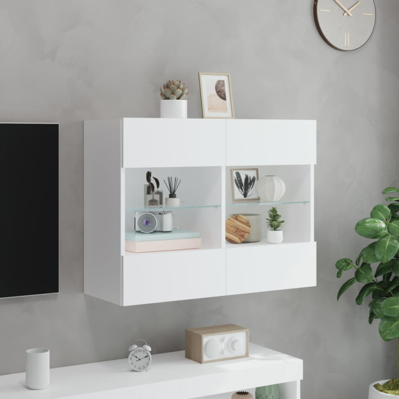 Ścienna szafka TV z LED, biała, 78,5x30x60,5 cm