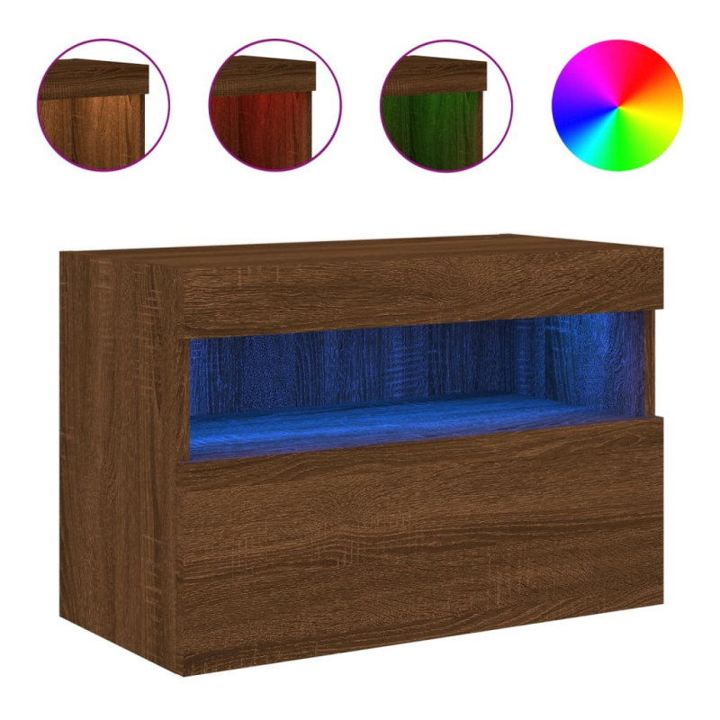 Ścienna szafka TV z LED, brązowy dąb, 60x30x40 cm