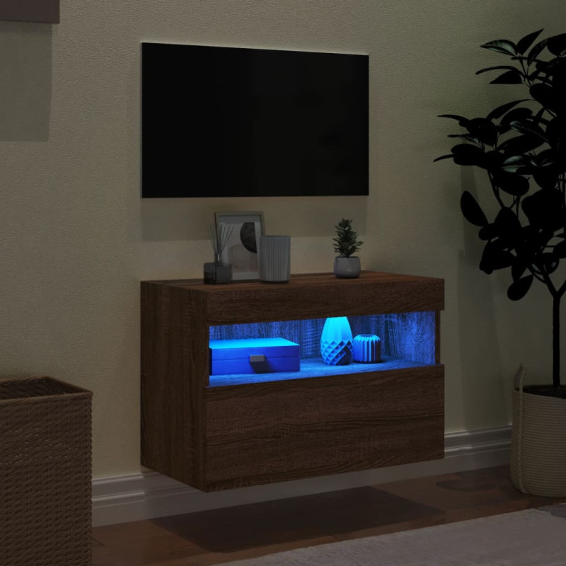 Ścienna szafka TV z LED, brązowy dąb, 60x30x40 cm