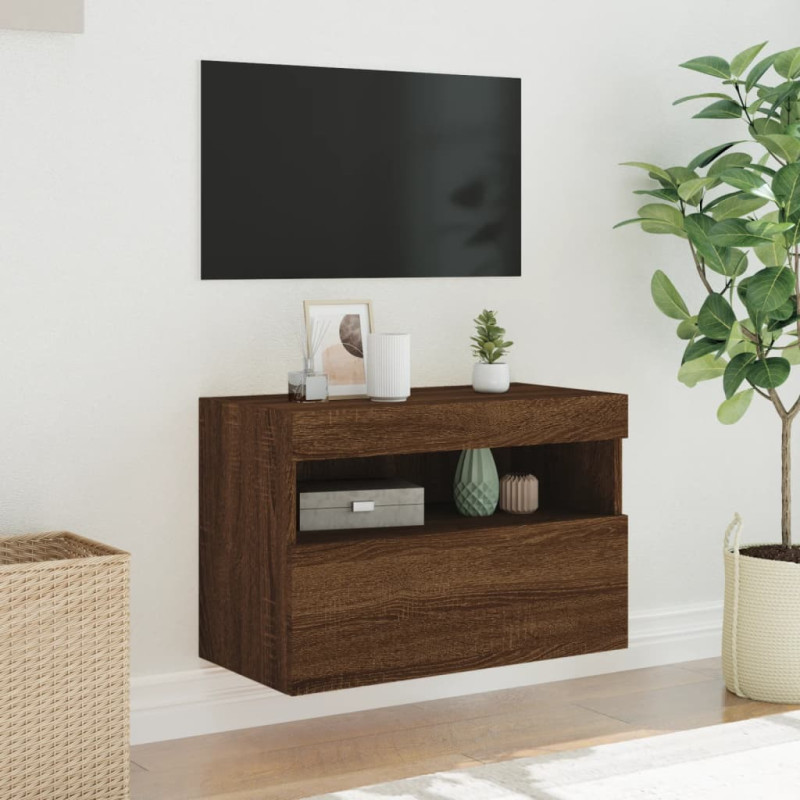 Ścienna szafka TV z LED, brązowy dąb, 60x30x40 cm