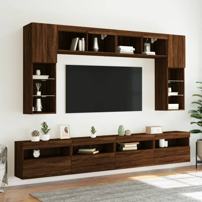 Ścienna szafka TV z LED, brązowy dąb, 60x30x40 cm