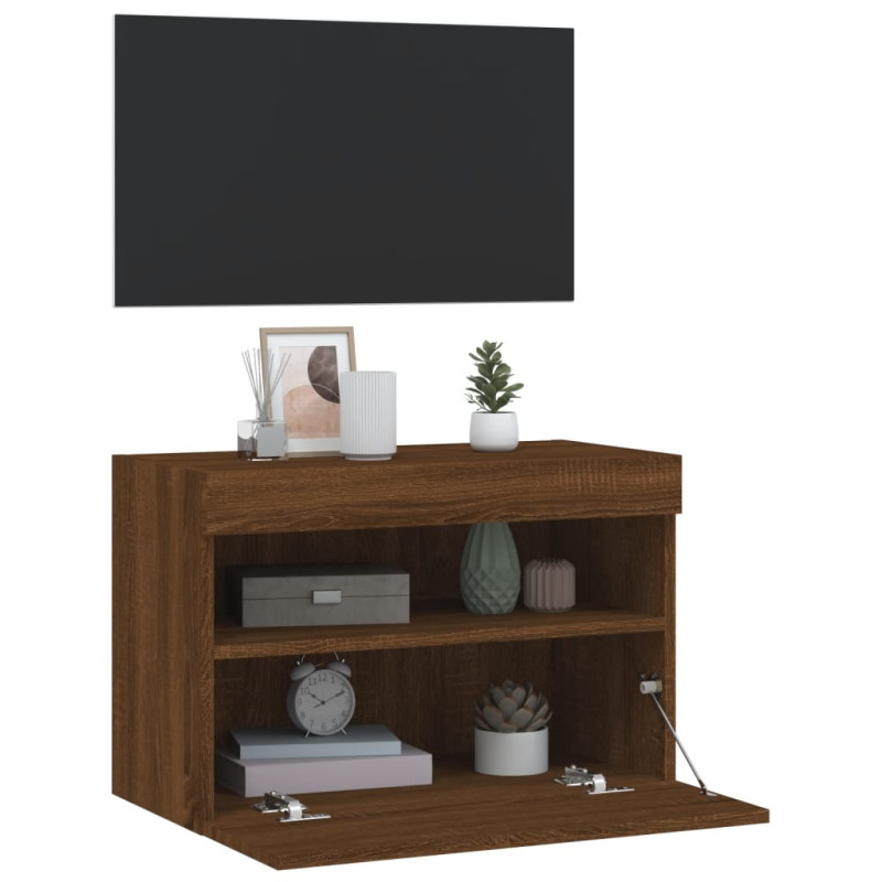 Ścienna szafka TV z LED, brązowy dąb, 60x30x40 cm
