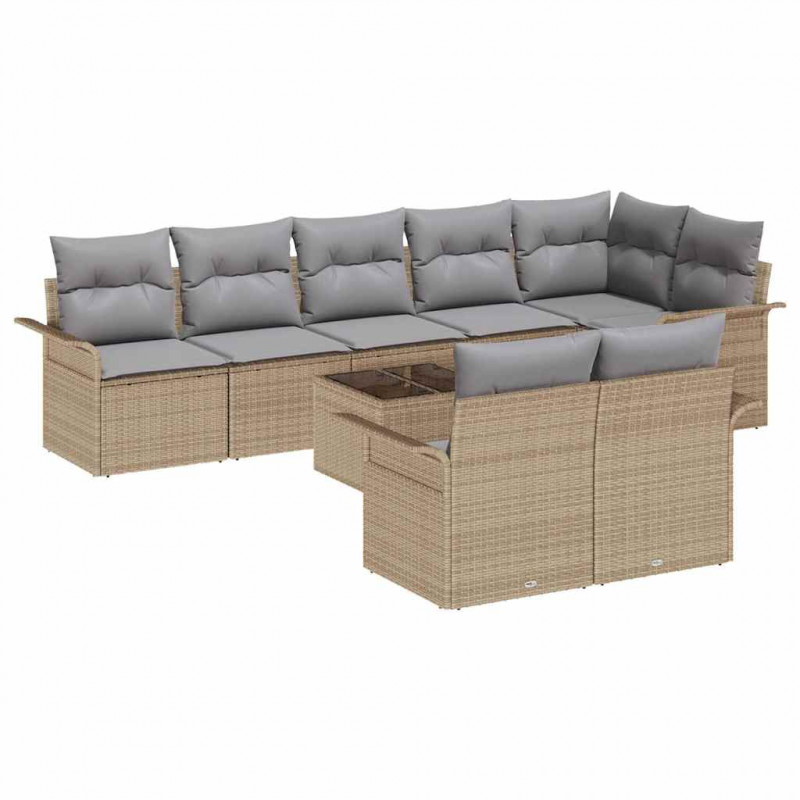 Zestaw Sof na Ogród z przechowywaniem 9 pcs Beżowy polirattan