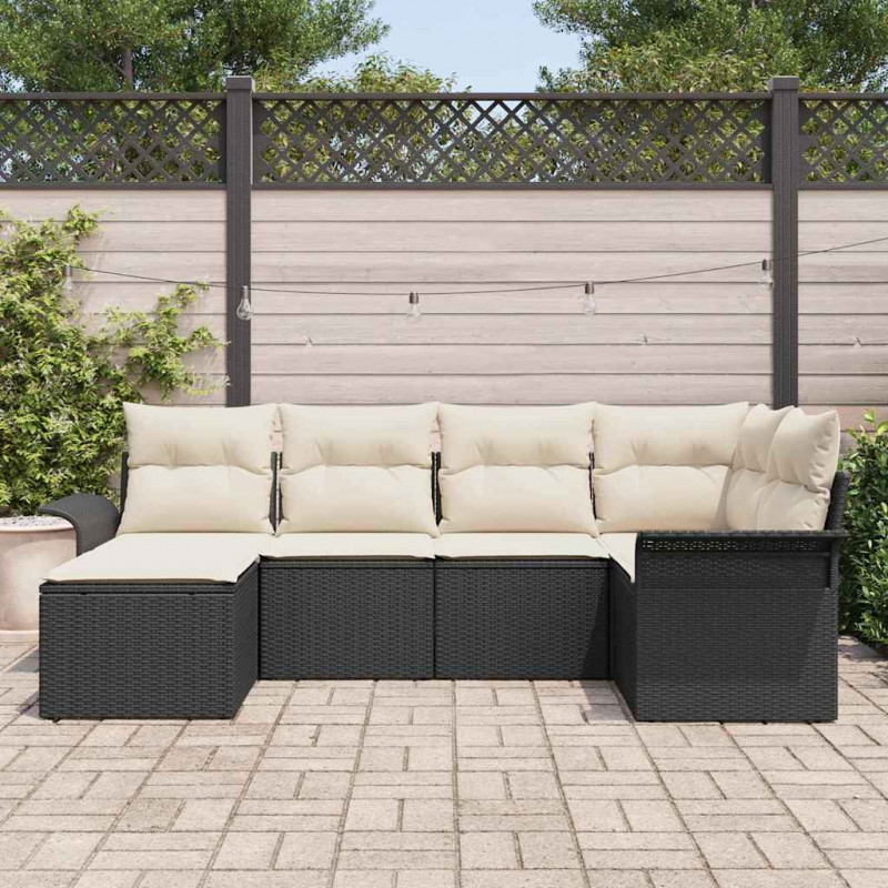 Zestaw Sof na Ogród z przechowywaniem 6 pcs Czarny polirattan