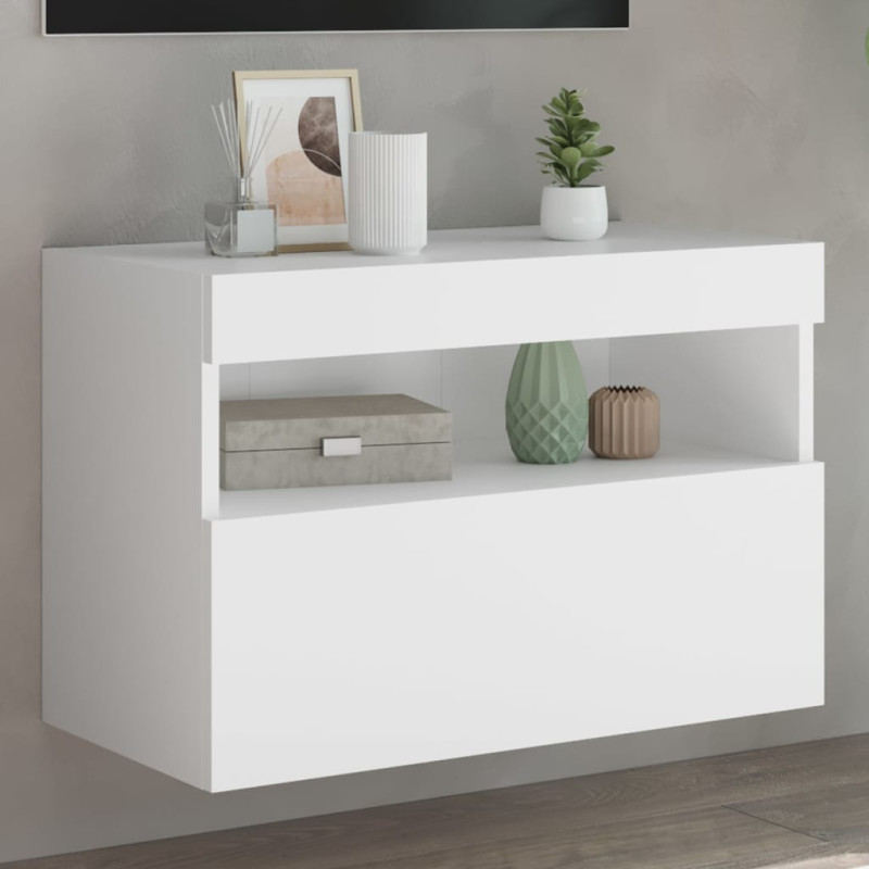 Ścienna szafka TV z LED, biała, 60x30x40 cm