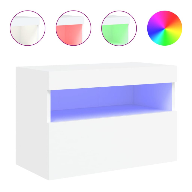Ścienna szafka TV z LED, biała, 60x30x40 cm