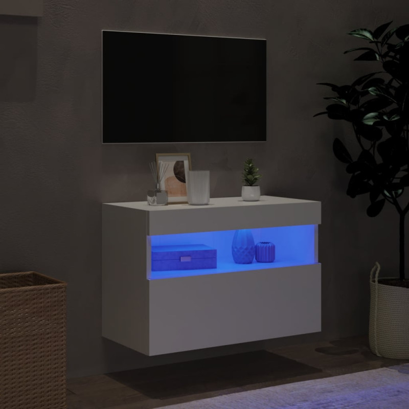 Ścienna szafka TV z LED, biała, 60x30x40 cm