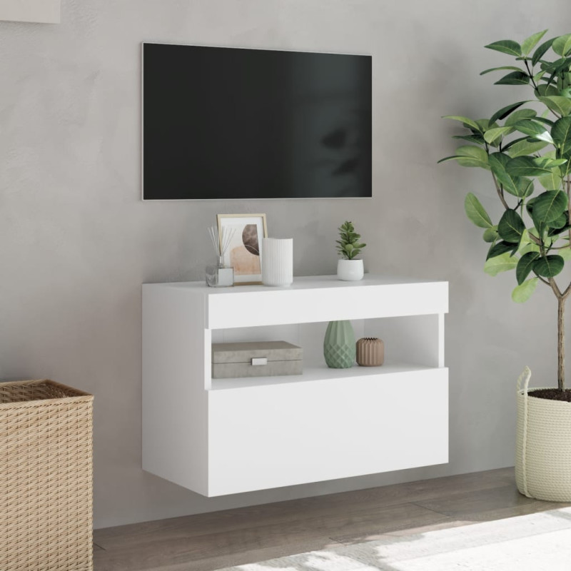 Ścienna szafka TV z LED, biała, 60x30x40 cm