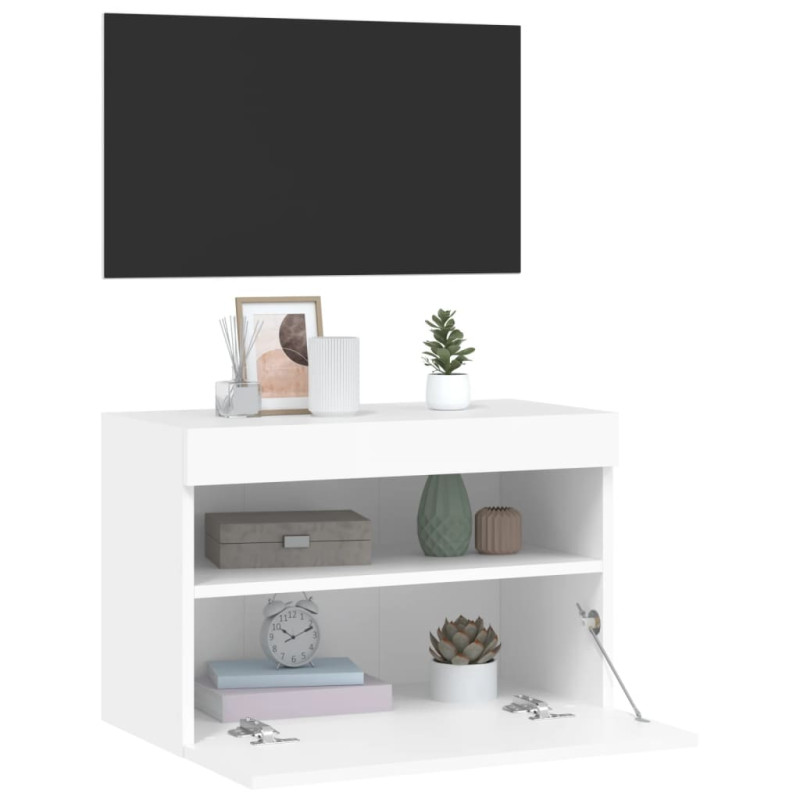 Ścienna szafka TV z LED, biała, 60x30x40 cm