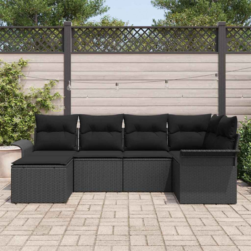 Zestaw Sof na Ogród z przechowywaniem 6 pcs Czarny polirattan