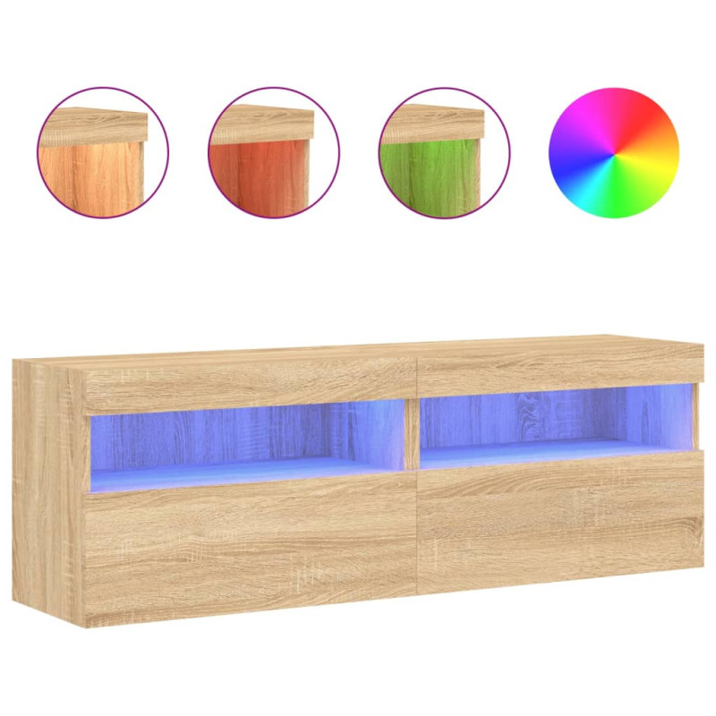 Ścienne szafki TV z LED, 2 szt., dąb sonoma, 60x30x40 cm