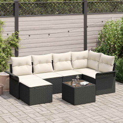 Zestaw Sof na Ogród z przechowywaniem 7 pcs Czarny polirattan