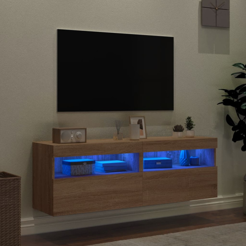 Ścienne szafki TV z LED, 2 szt., dąb sonoma, 60x30x40 cm