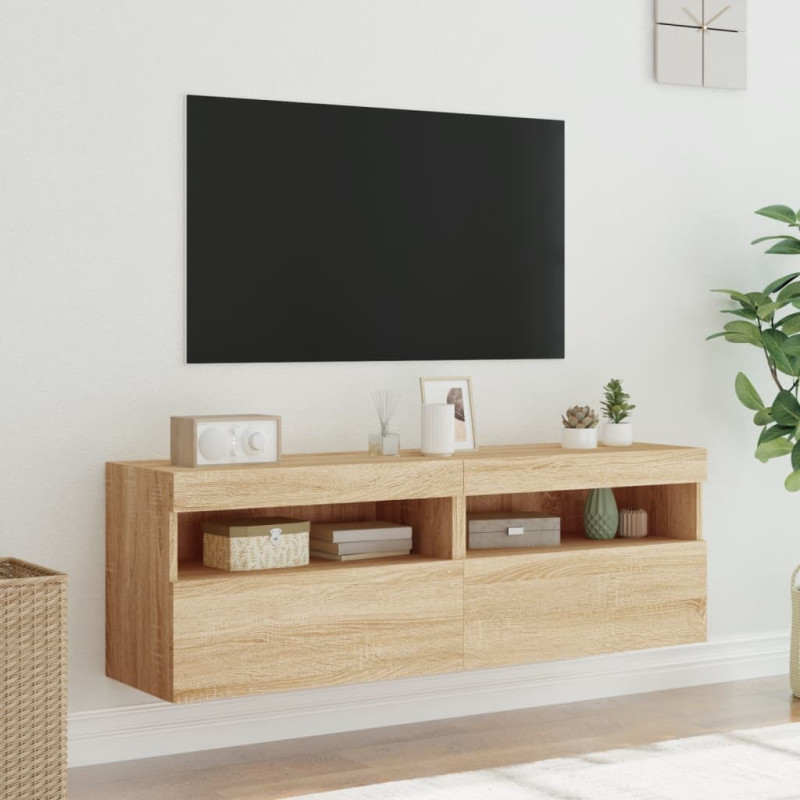 Ścienne szafki TV z LED, 2 szt., dąb sonoma, 60x30x40 cm