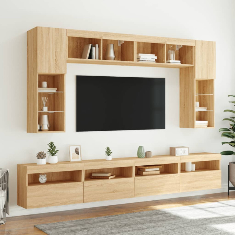 Ścienne szafki TV z LED, 2 szt., dąb sonoma, 60x30x40 cm