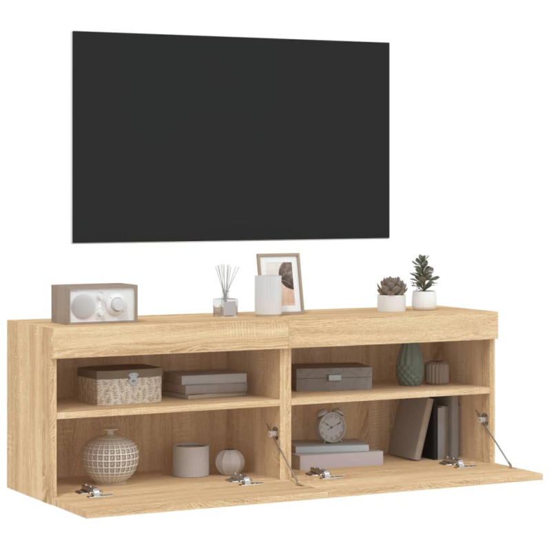 Ścienne szafki TV z LED, 2 szt., dąb sonoma, 60x30x40 cm