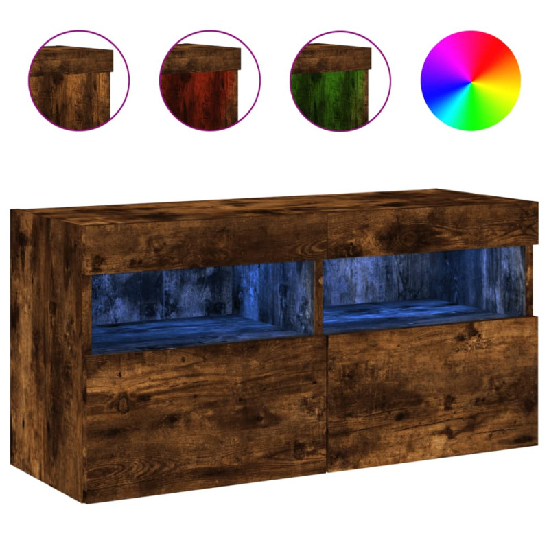 Ścienna szafka TV z LED, przydymiony dąb, 80x30x40 cm