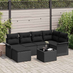 Zestaw Sof na Ogród z przechowywaniem 7 pcs Czarny polirattan
