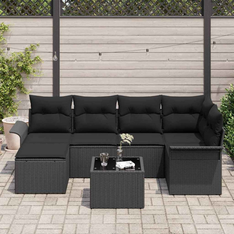 Zestaw Sof na Ogród z przechowywaniem 7 pcs Czarny polirattan