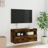 Ścienna szafka TV z LED, przydymiony dąb, 80x30x40 cm