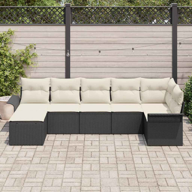 Zestaw Sof na Ogród z przechowywaniem 7 pcs Czarny polirattan