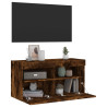Ścienna szafka TV z LED, przydymiony dąb, 80x30x40 cm
