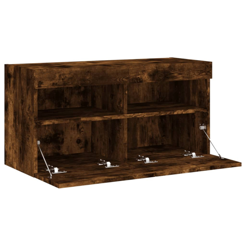 Ścienna szafka TV z LED, przydymiony dąb, 80x30x40 cm