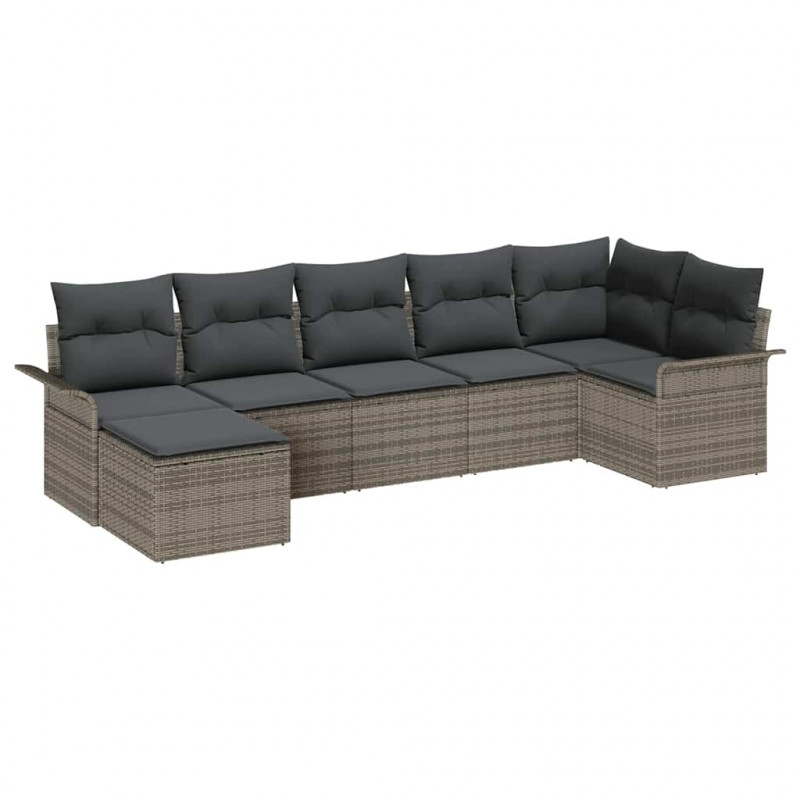 Zestaw Sof na Ogród z poduszką 7 pcs Szary Polirattan