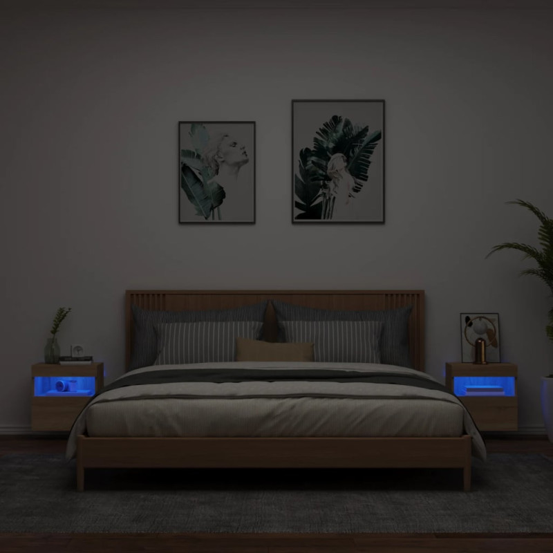 Ścienne szafki TV z LED, 2 szt., dąb sonoma, 40x30x40 cm