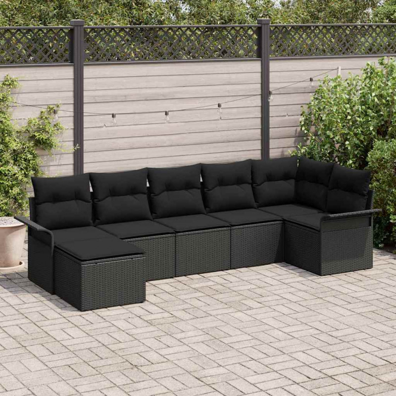 Zestaw Sof na Ogród z przechowywaniem 7 pcs Czarny polirattan