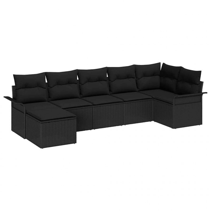 Zestaw Sof na Ogród z przechowywaniem 7 pcs Czarny polirattan
