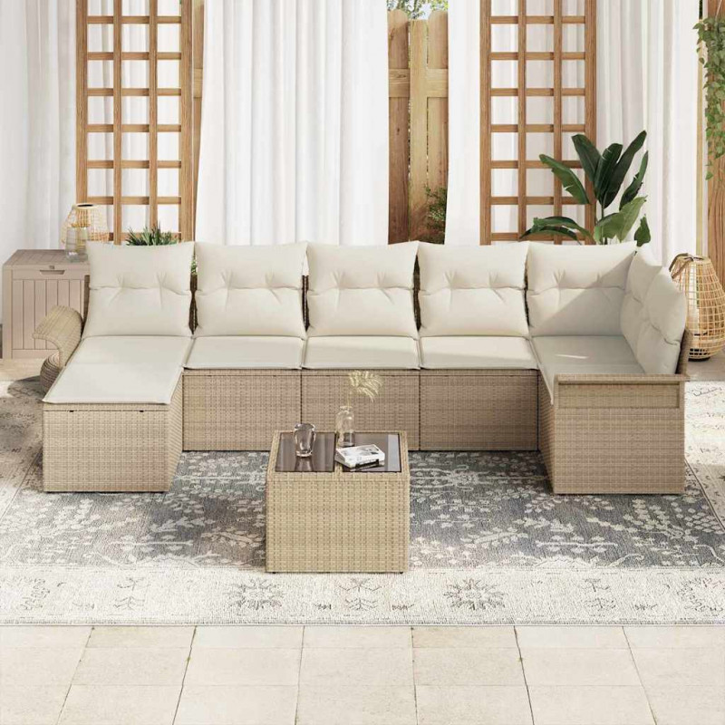 Zestaw Sof na Ogród z poduszką 8 pcs Beżowy Polirattan