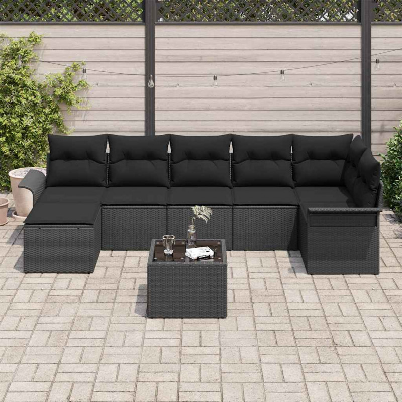 Zestaw Sof na Ogród z przechowywaniem 8 pcs Czarny polirattan