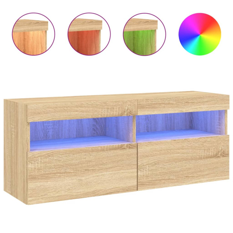 Ścienna szafka TV z LED, dąb sonoma, 100x30x40 cm