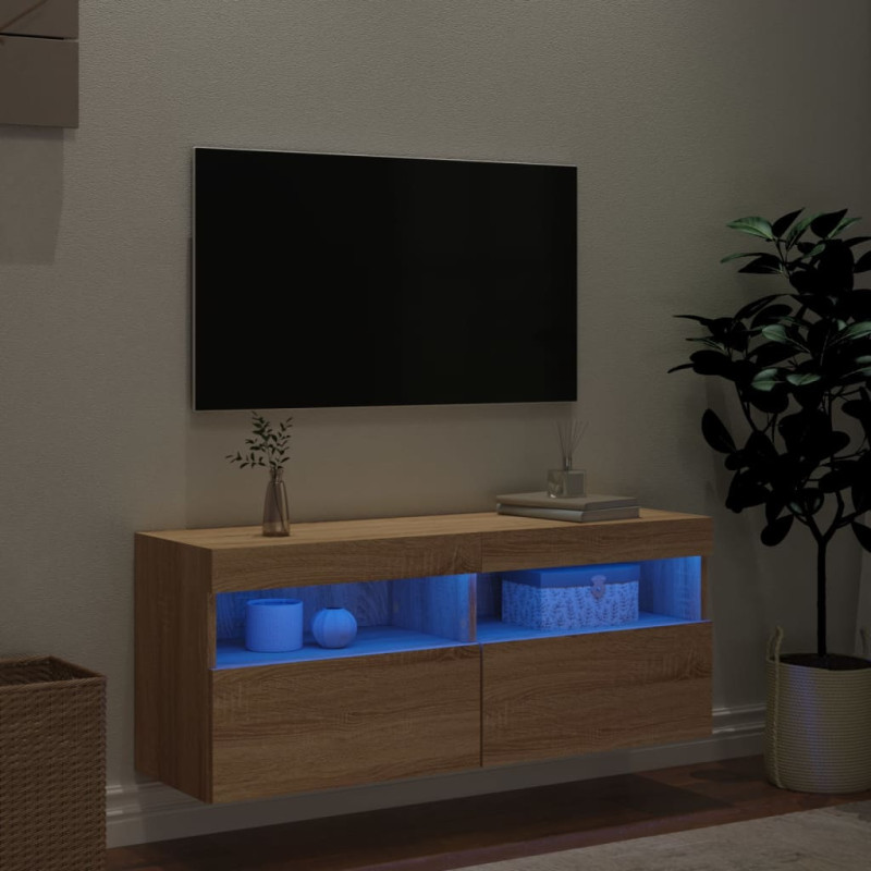 Ścienna szafka TV z LED, dąb sonoma, 100x30x40 cm
