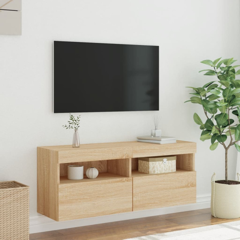 Ścienna szafka TV z LED, dąb sonoma, 100x30x40 cm