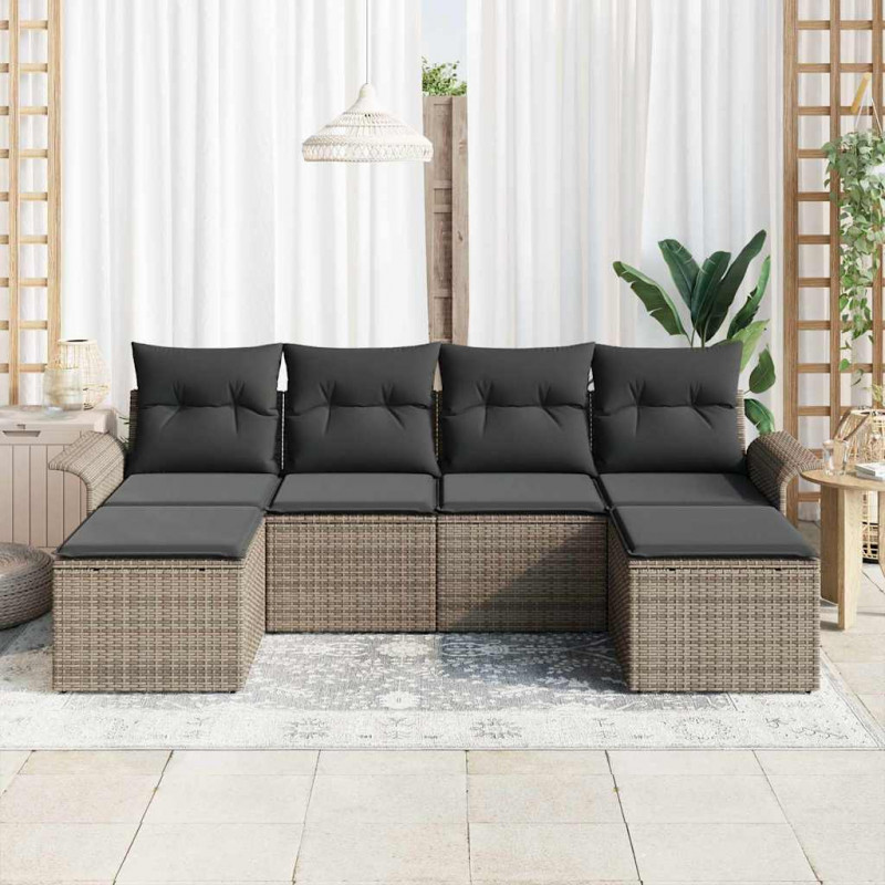 Zestaw Sof na Ogród z przechowywaniem 6 pcs Szary polirattan