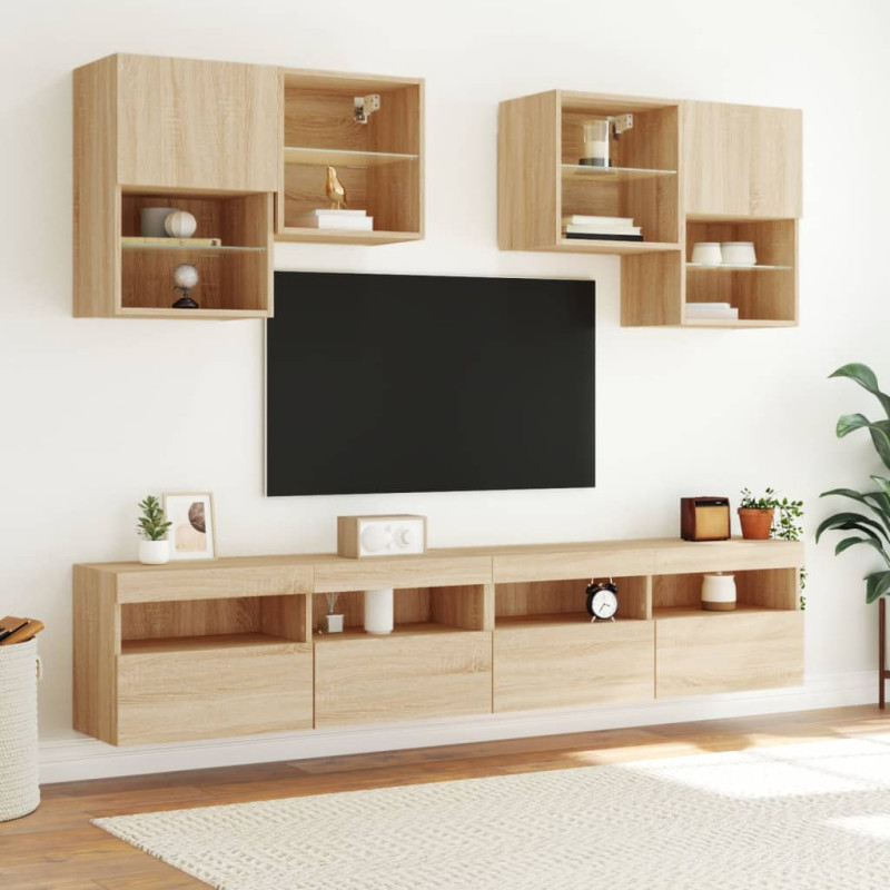 Ścienna szafka TV z LED, dąb sonoma, 100x30x40 cm