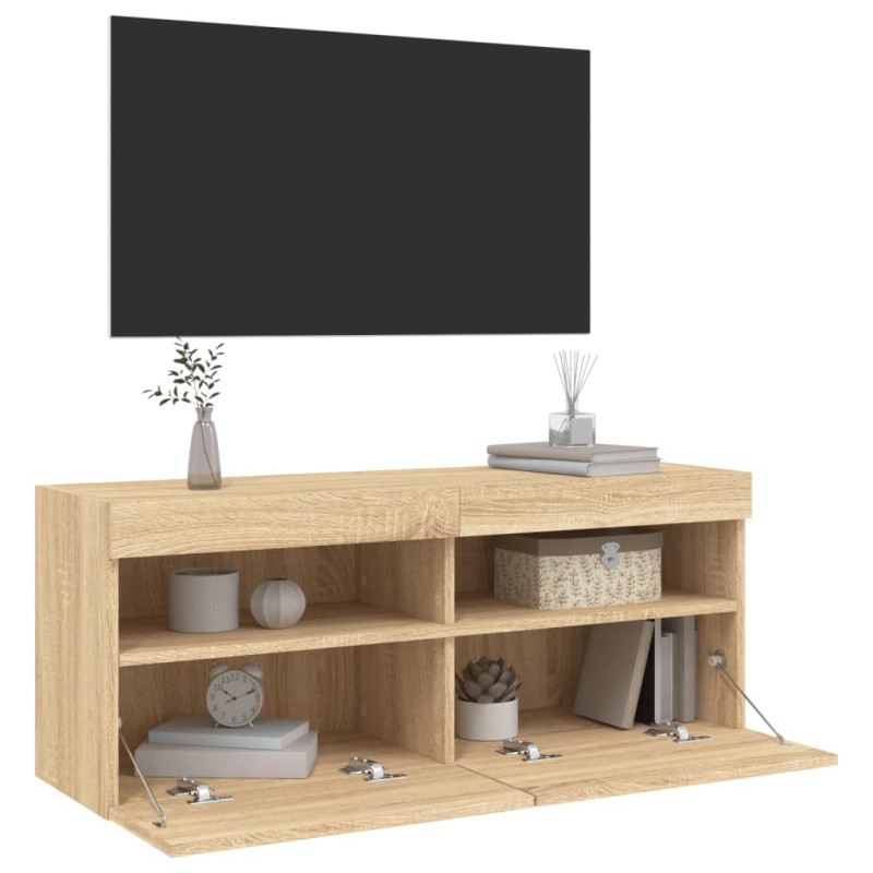 Ścienna szafka TV z LED, dąb sonoma, 100x30x40 cm