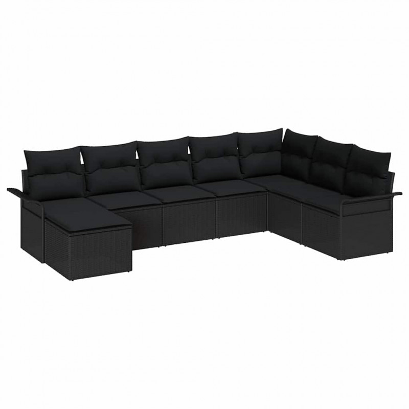 Zestaw Sof na Ogród z poduszką 8 pcs Czarny Polirattan