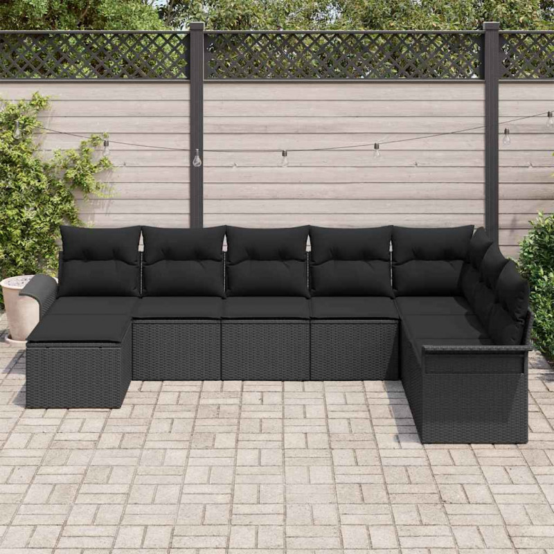 Zestaw Sof na Ogród z poduszką 8 pcs Czarny Polirattan