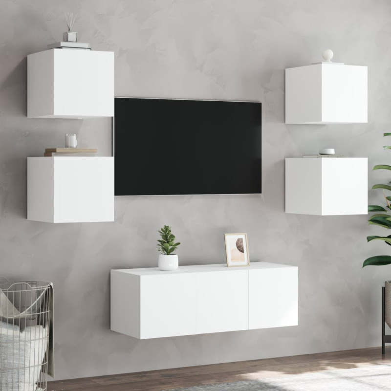 Ścienna szafka TV z LED, biała, 30,5x35x30 cm