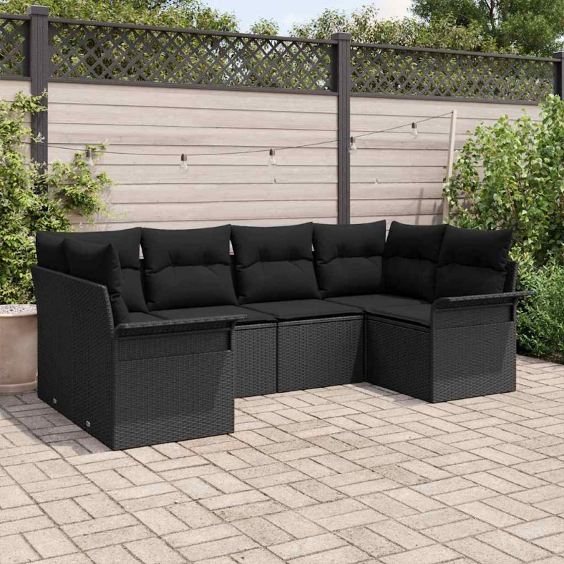 Zestaw Sof na Ogród z poduszką 6 pcs Czarny Polirattan
