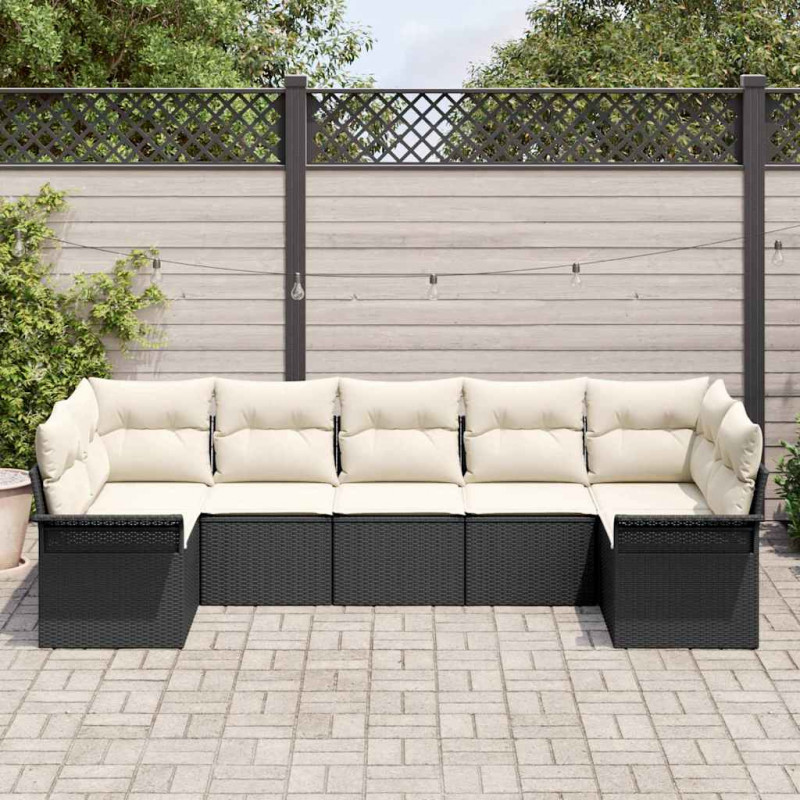 Zestaw Sof na Ogród z poduszką 7 pcs Czarny Polirattan