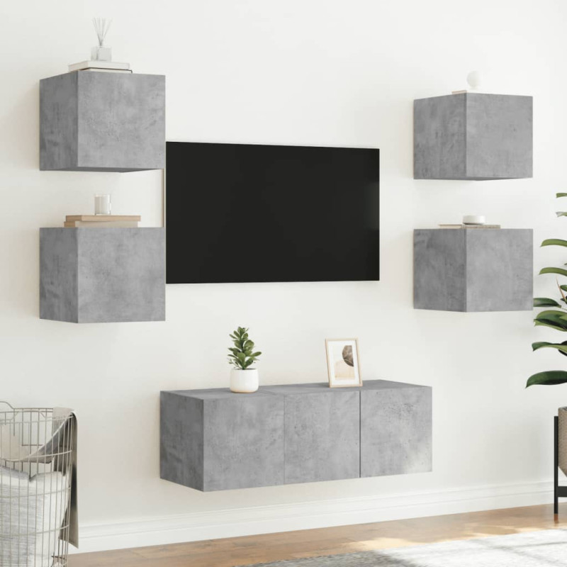 Ścienna szafka TV z LED, szarość betonu, 30,5x35x30 cm