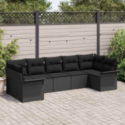 Zestaw Sof na Ogród z poduszką 7 pcs Czarny Polirattan
