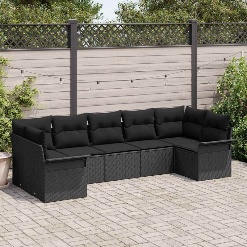 Zestaw Sof na Ogród z poduszką 7 pcs Czarny Polirattan