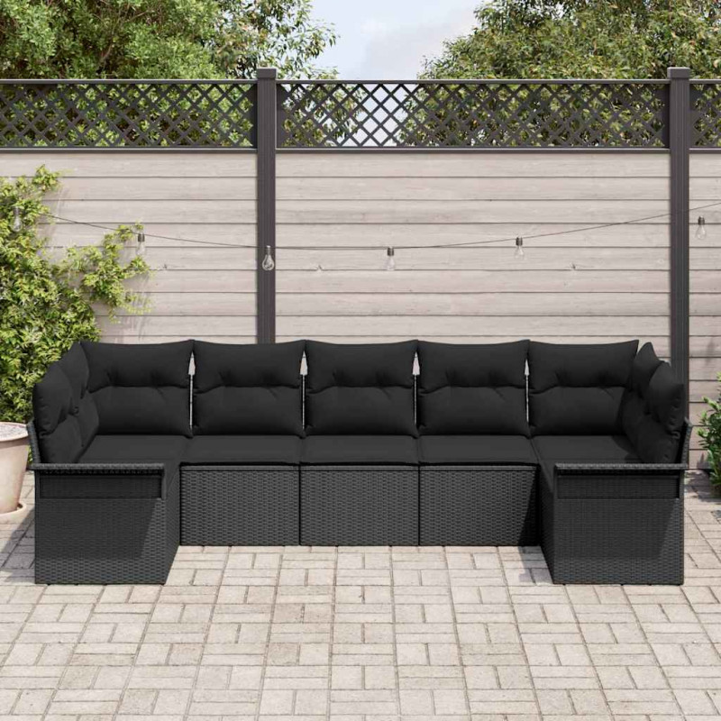 Zestaw Sof na Ogród z poduszką 7 pcs Czarny Polirattan